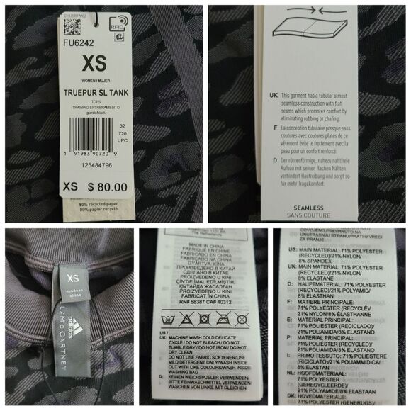 NWT|Adidas Stella McCartney TruePurpose Grey Leopard Print Seamless Tank… - Picture 10 of 10